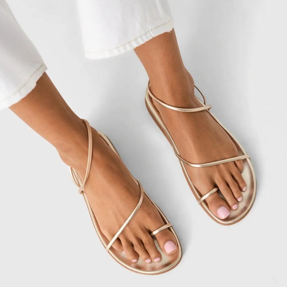 Ancient Greek Sandals Kansiz Footbed Sandals Womens EU 38/US 8 Platinum Flat